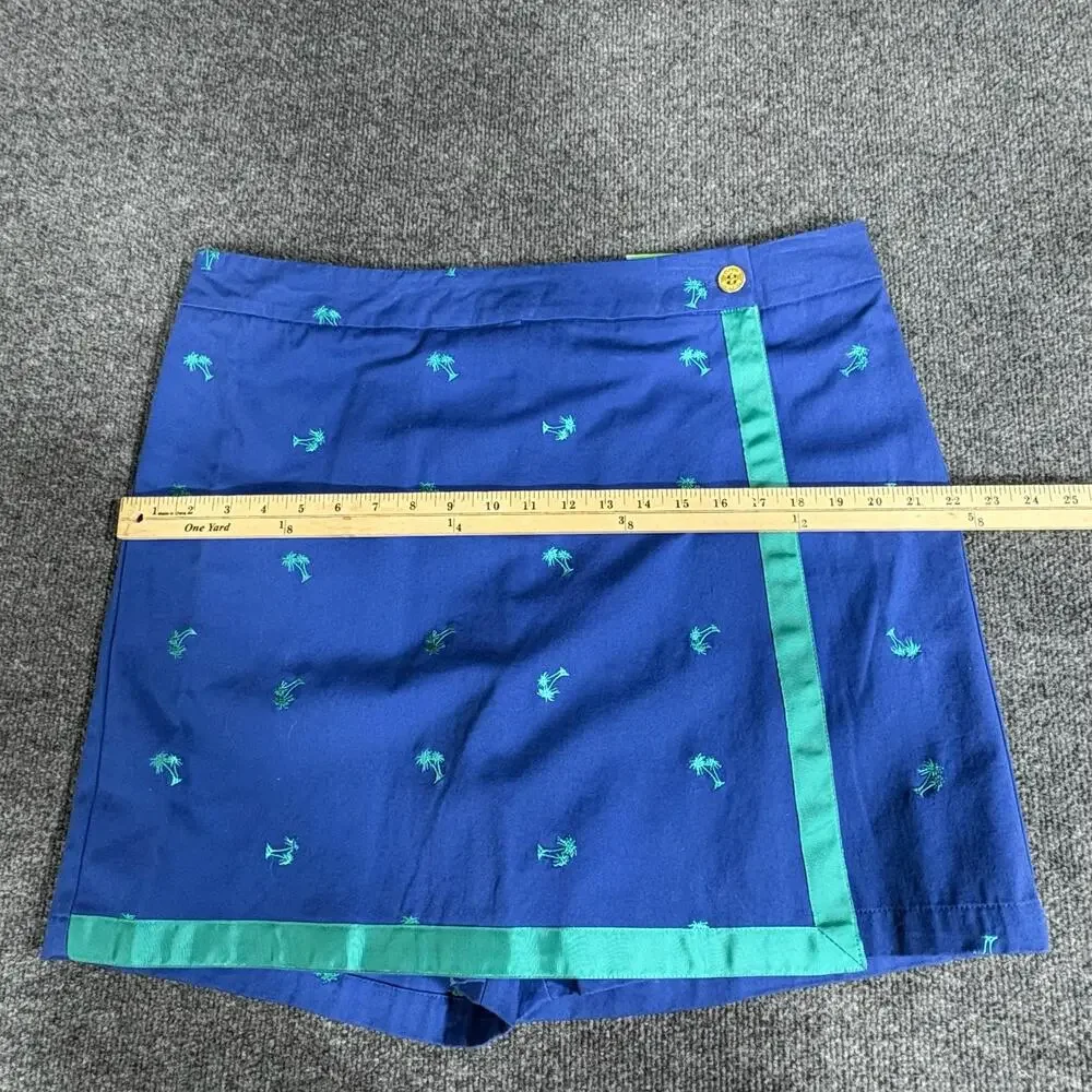 Island Republic Skort Shorts Womens 16 Blue Wrap Front Embroidered Palm Twill